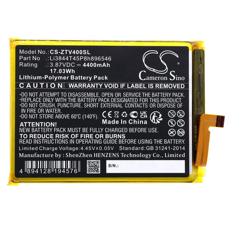 3.87v, Li-polymer, 4400mah, Battery Fits Zte, Axon 40 Se, Blade V40s, 17.03wh Batteries for Electronics Cameron Sino Technology Limited   