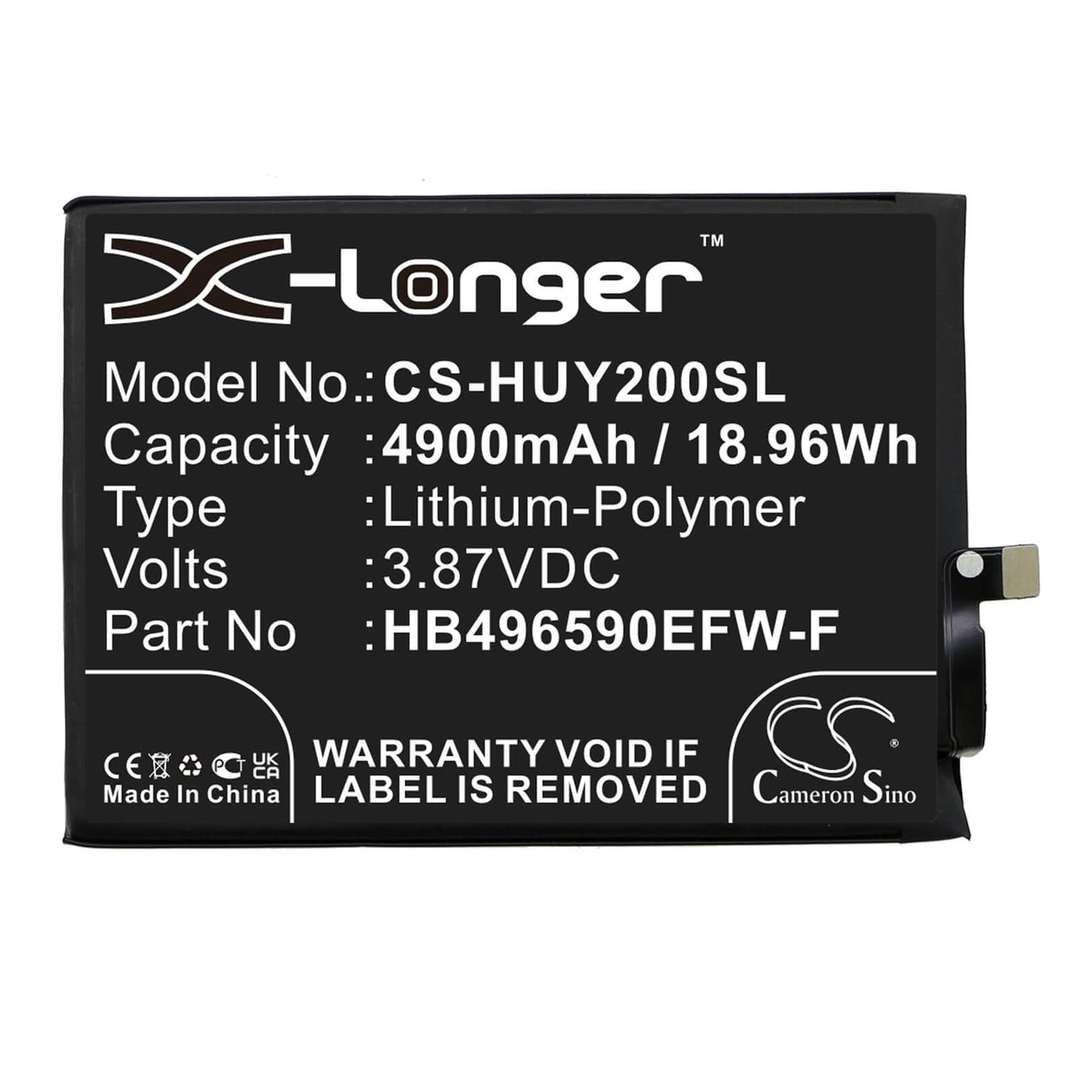 3.87v, Li-polymer, 4900mah, Battery Fits Huawei, Changwan 20, Honor Play 20, 18.96wh Batteries for Electronics Cameron Sino Technology Limited   