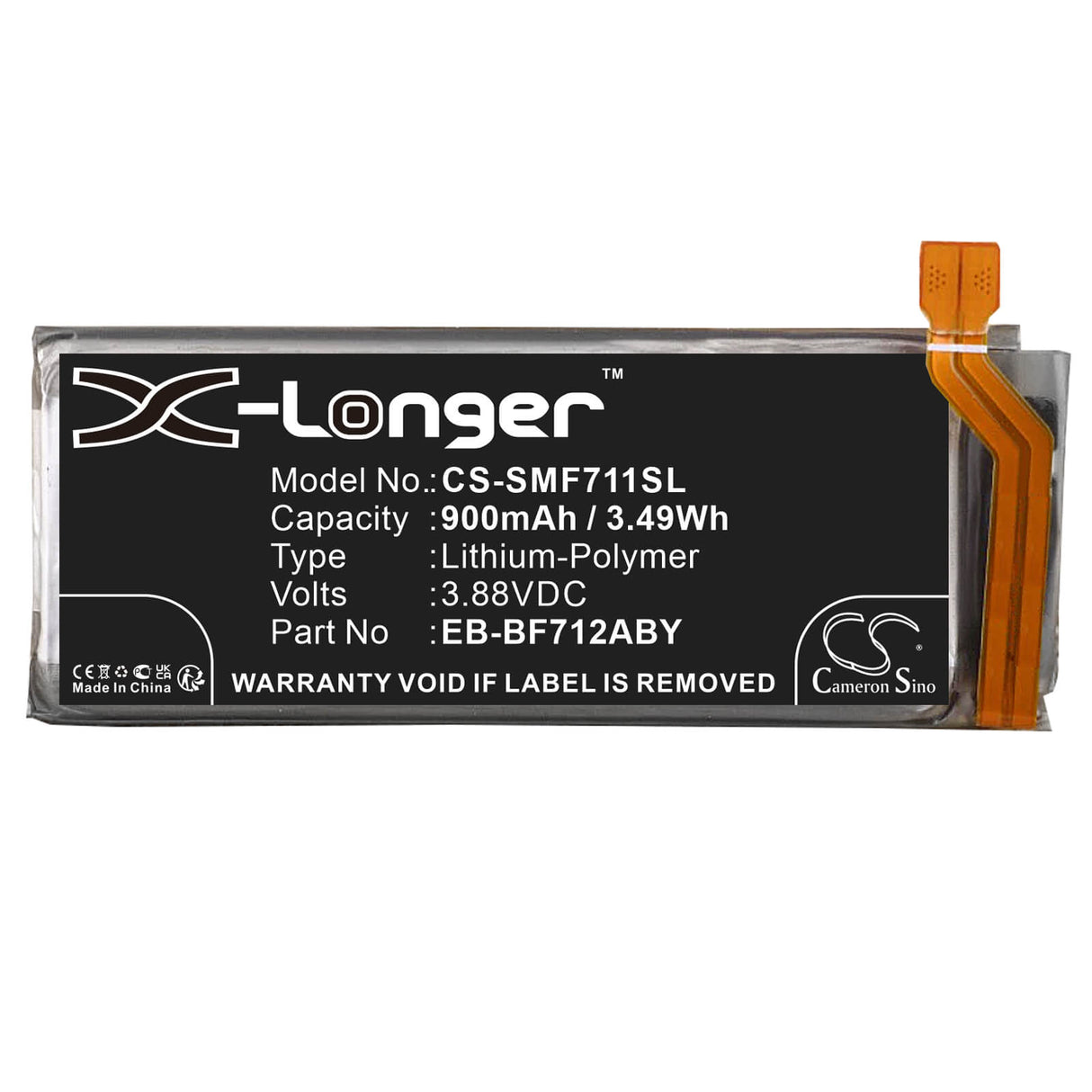 3.88v, Li-polymer, 900mah, Battery Fits Samsung, Galaxy Z Flip 3, M-f711r4, 3.49wh Mobile, SmartPhone Cameron Sino Technology Limited   