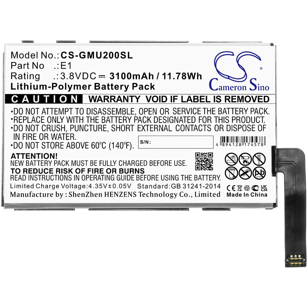 3.8v, 3100mah, Li-polymer Battery Fit's Glocalme, E1, Glmu18a02, U2, 11.78wh Hotspot Cameron Sino Technology Limited   