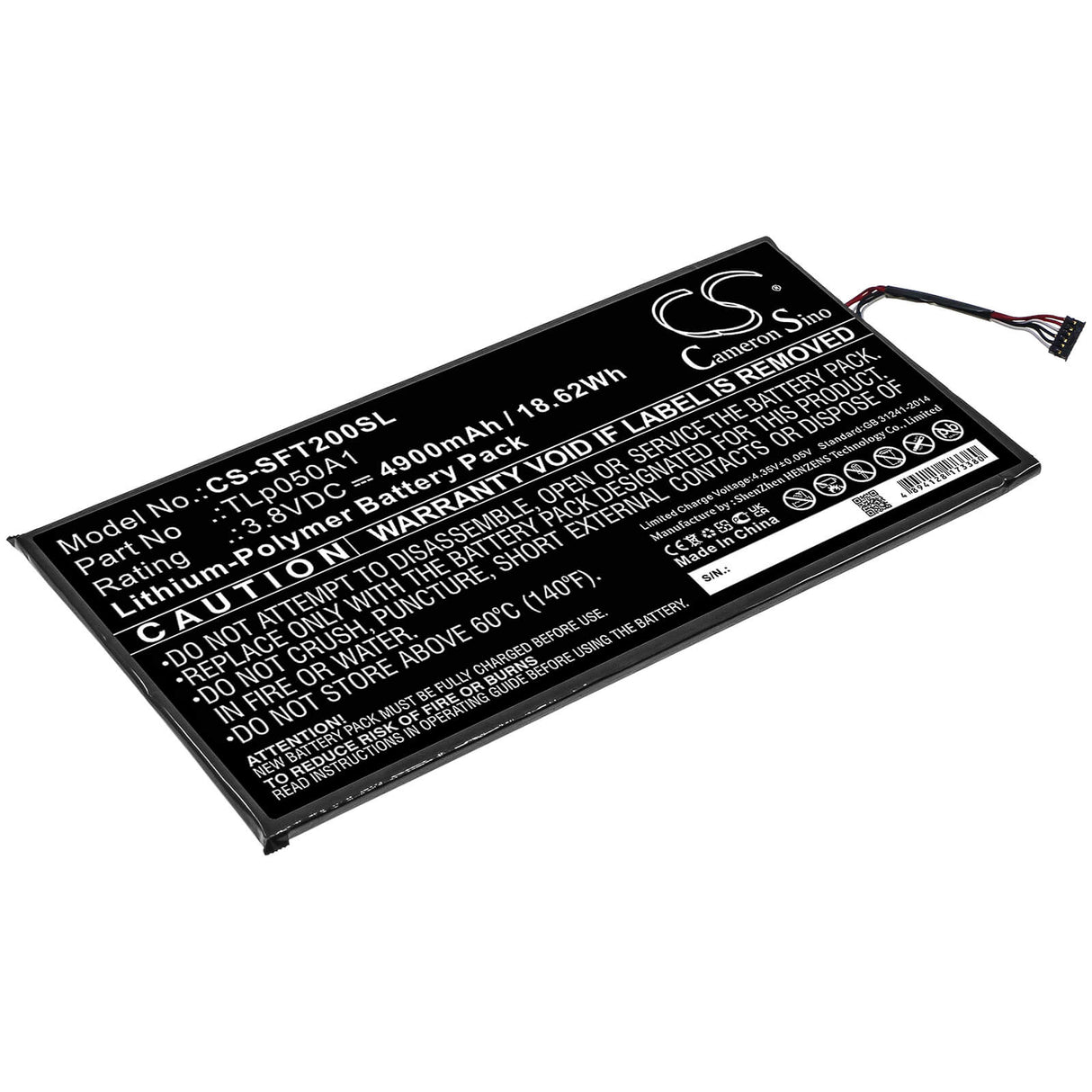 3.8v, 4900mah, Li-polymer Battery Fit's Safran, Morpho Tablet 2, 18.62wh Tablet Cameron Sino Technology Limited   