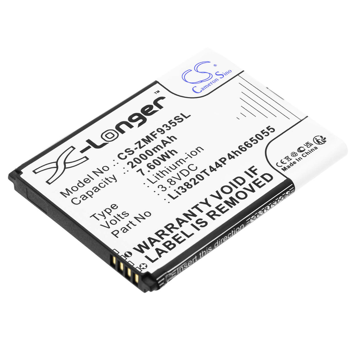 3.8v, Li-ion, 2000mah, Battery Fits Zte, Mf935, 7.60wh Hotspot Cameron Sino Technology Limited   