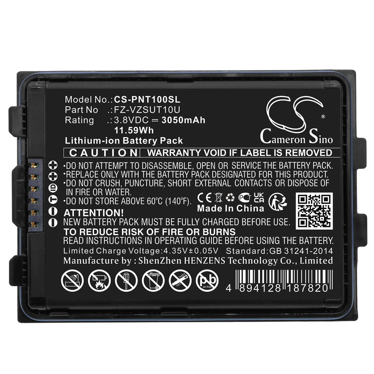 3.8v, Li-ion, 3050mah, Battery Fits Panasonic, Fz-l1, Fz-s1, 11.59wh Batteries for Electronics Cameron Sino Technology Limited   