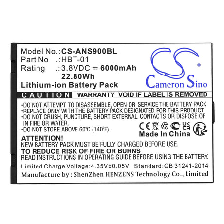 3.8v, Li-ion, 6000mah, Battery Fits Aisino, A90, 22.80wh Payment Terminal Cameron Sino Technology Limited   