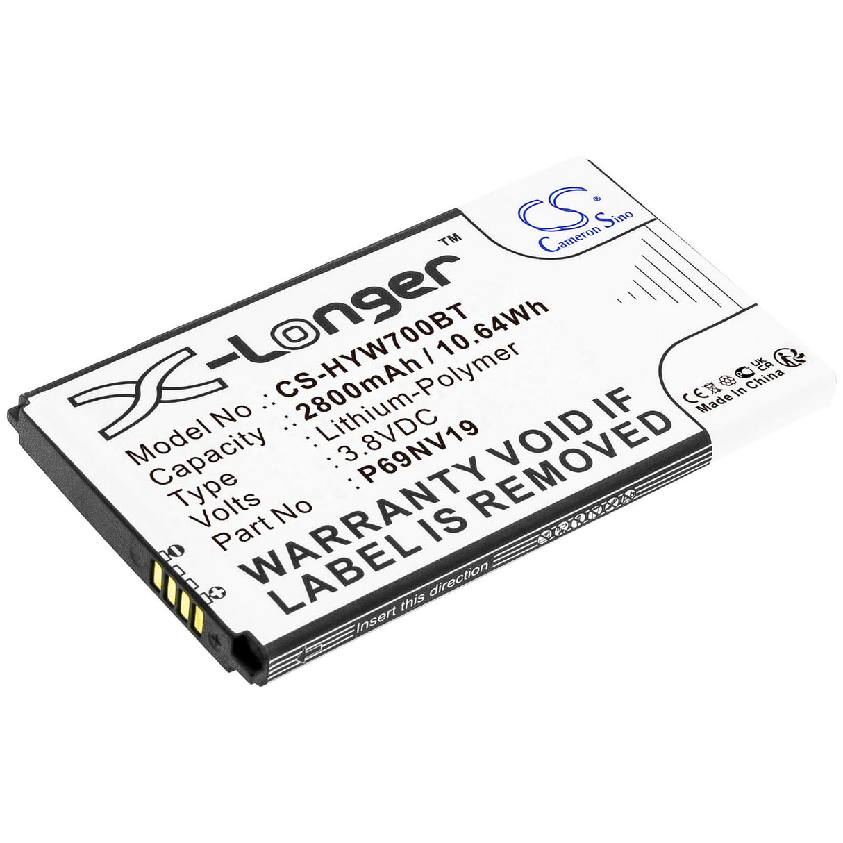 3.8v, Li-polymer, 2800mah, Alarm Battery Fits Honeywell & Adt, Wts700 Resideo 7" Wireless Sec, 10.64wh Alarm System Cameron Sino Technology Limited   