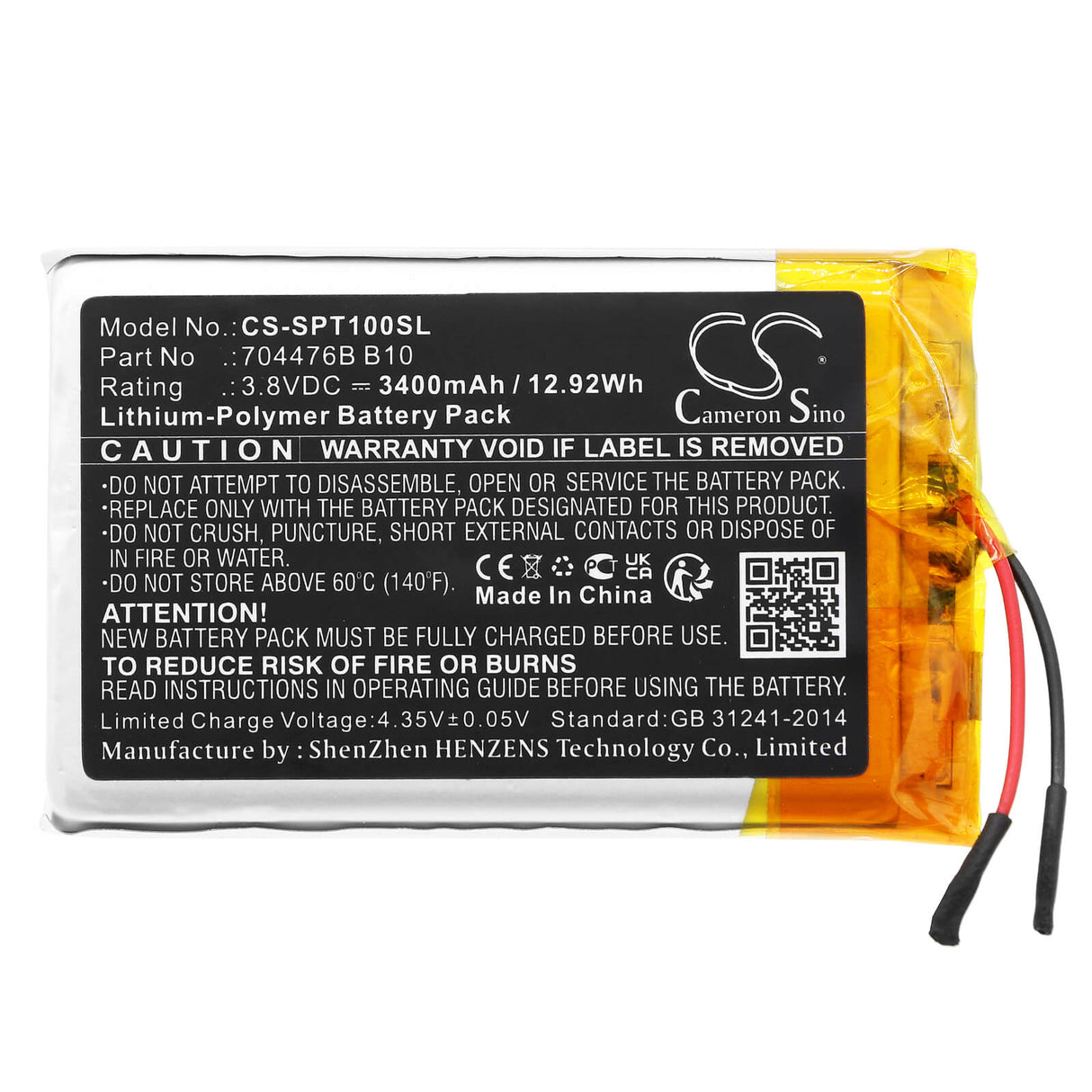 3.8v, Li-polymer, 3400mah, Battery Fits Spot, Spot X, Spotxb, 12.92wh GPS, Navigator Cameron Sino Technology Limited   