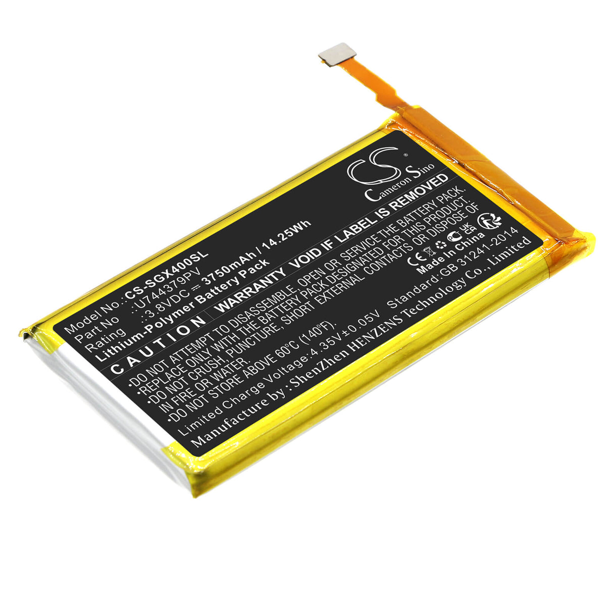 3.8v, Li-polymer, 3750mah, Battery Fits Skygolf, Skycaddie Sx400, 14.25wh GPS, Navigator Cameron Sino Technology Limited   