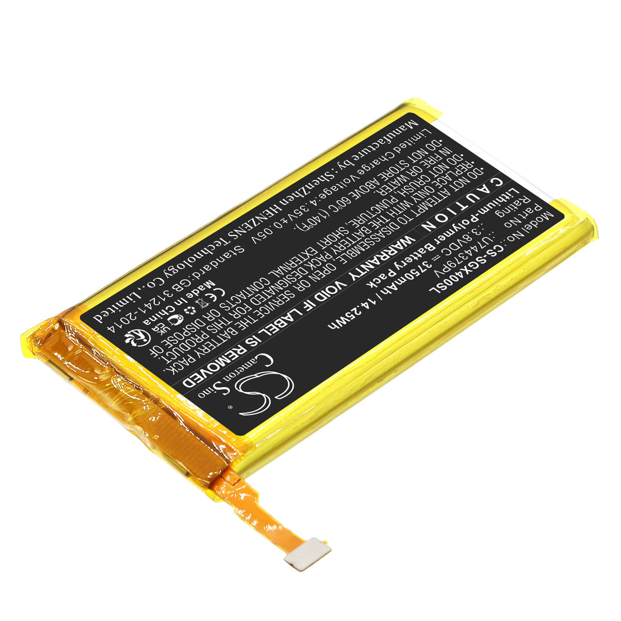 3.8v, Li-polymer, 3750mah, Battery Fits Skygolf, Skycaddie Sx400, 14.25wh GPS, Navigator Cameron Sino Technology Limited   