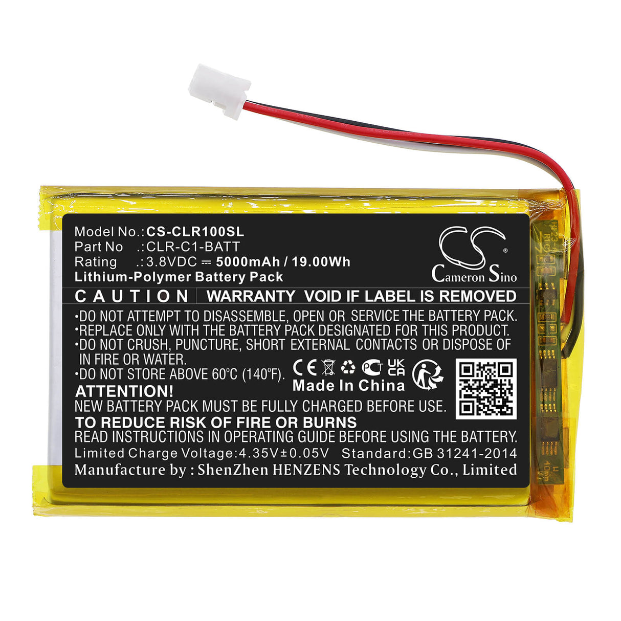 3.8v, Li-polymer, 5000mah, Battery Fits Clareone, Clr-c1-pnl1, Smart Home Panel, 19.00wh Smart Home Cameron Sino Technology Limited   