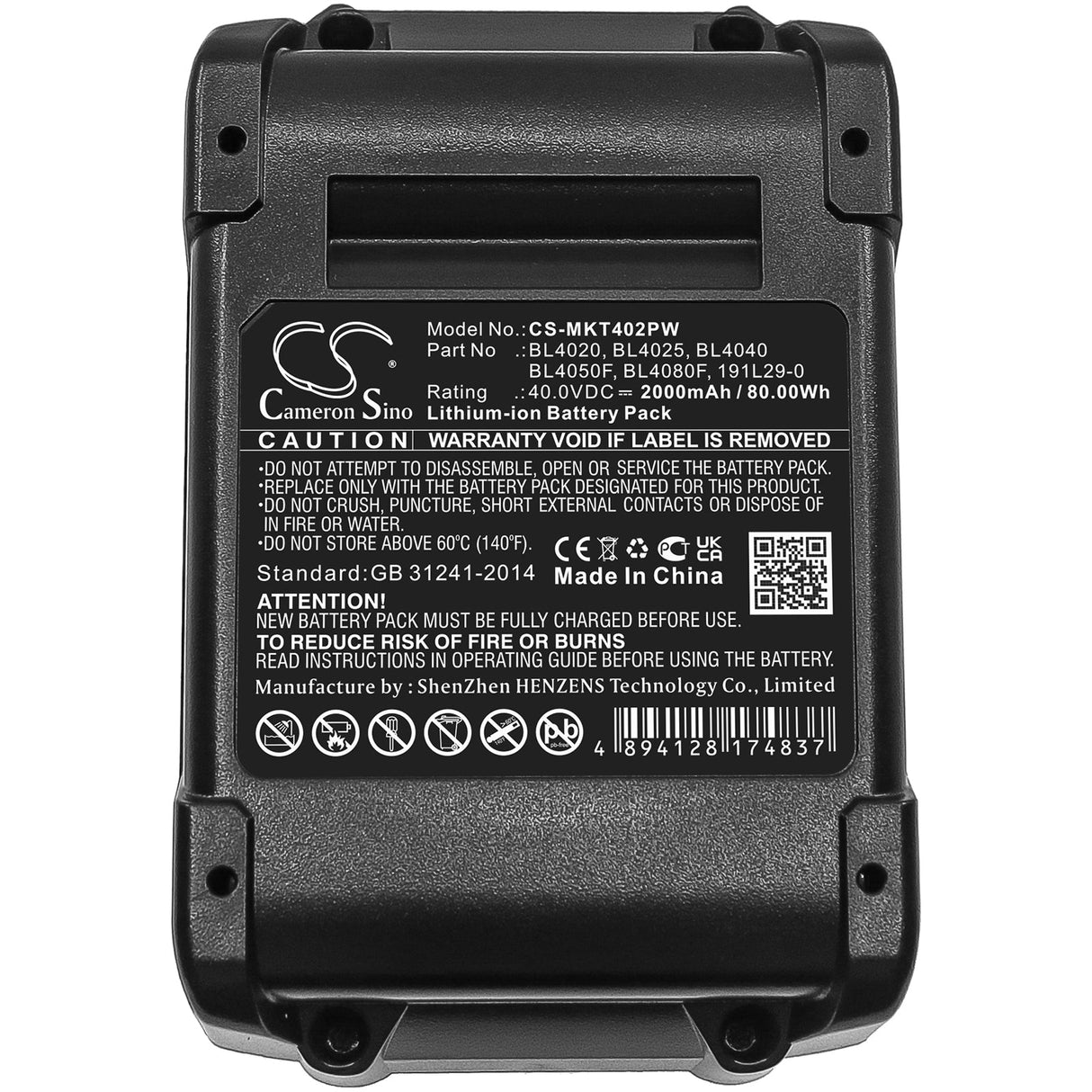 40.0v, 2000mah, Li-ion Battery Fit's Makita, 40v Max Xgt, Cf001g, Df001g, 80.00wh Power Tools Cameron Sino Technology Limited (Power Tools)   