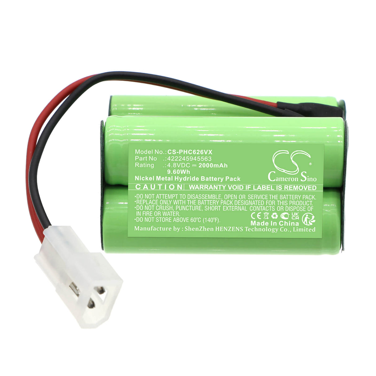 4.8v, Ni-mh, 2000mah, Battery Fits Philips, Fc6126/01, 9.60wh Vacuum Cameron Sino Technology Limited   