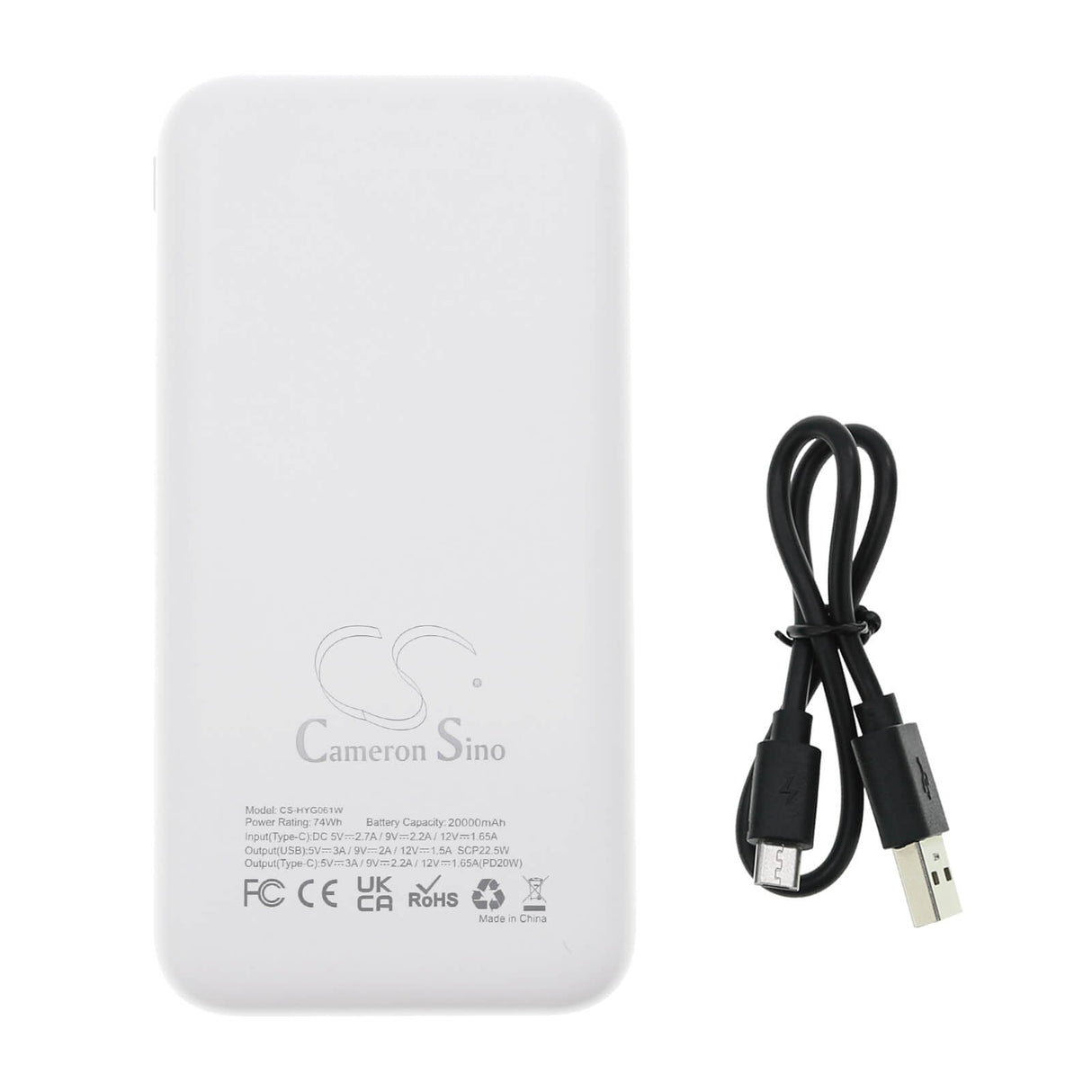 5.0v, Li-polymer, 20000mah, Battery Fits Cameron Sino White Power Bank 20000mah, 100.00wh Power Bank Cameron Sino Technology Limited   