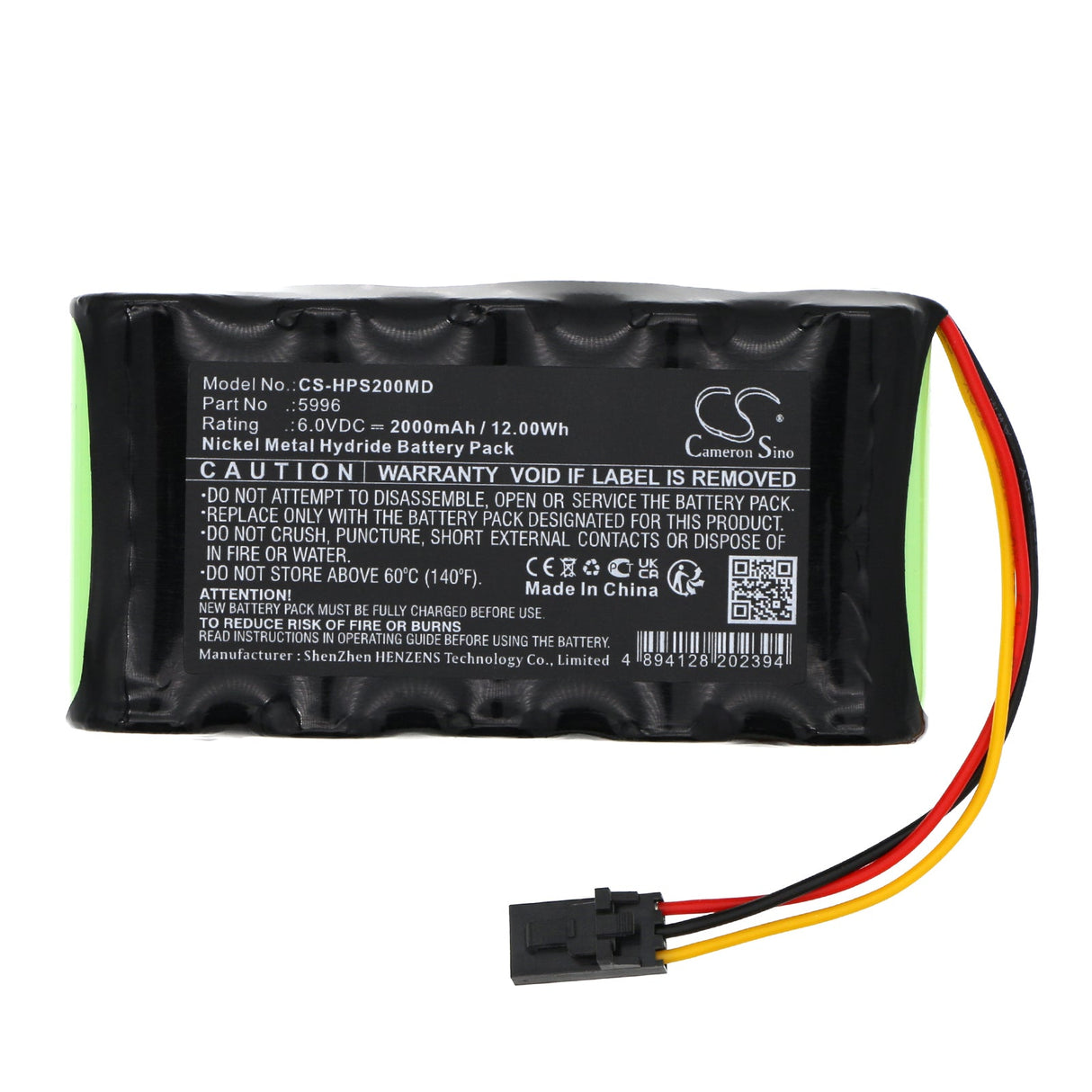 6.0v, Ni-mh, 2000mah, Medical Battery Fits Healthdyne Smart 2 Monitor, 12.00wh Medical Cameron Sino Technology Limited (Medical)   