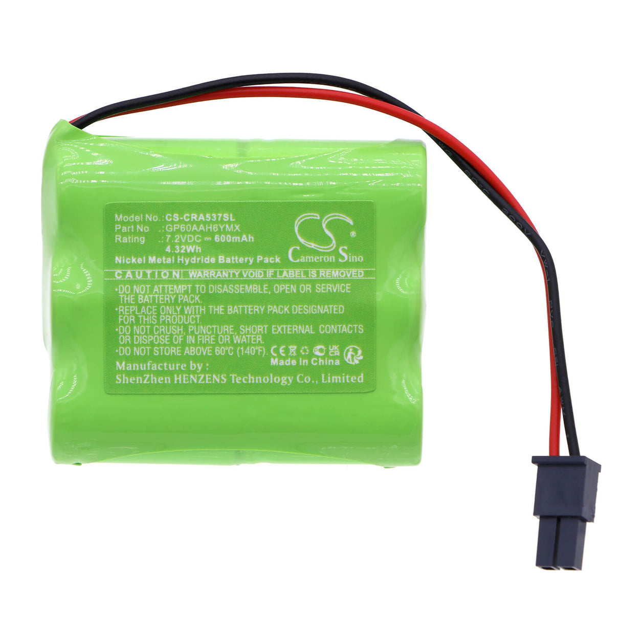 7.2v, Ni-mh, 600mah, Battery Fits Cobra, 5370, 5370 Alarm Sounder, 4.32wh Siren Alarm Cameron Sino Technology Limited   