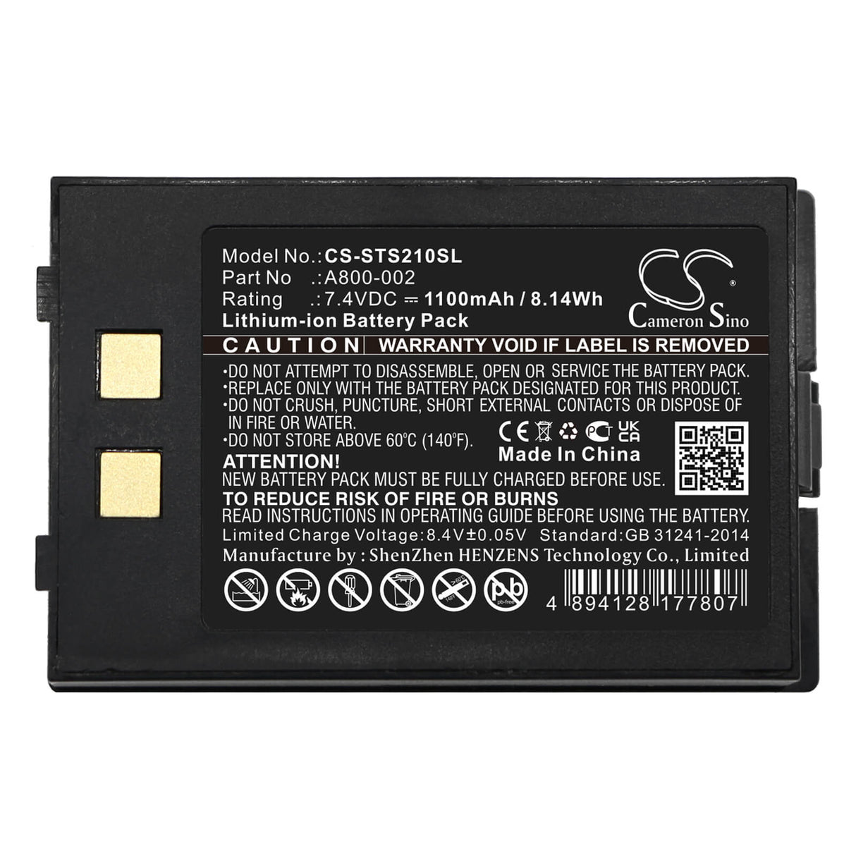 7.4v, Li-ion, 1100mah, Battery Fits Star, Sm-s210i, 8.14wh Batteries for Electronics Cameron Sino Technology Limited   