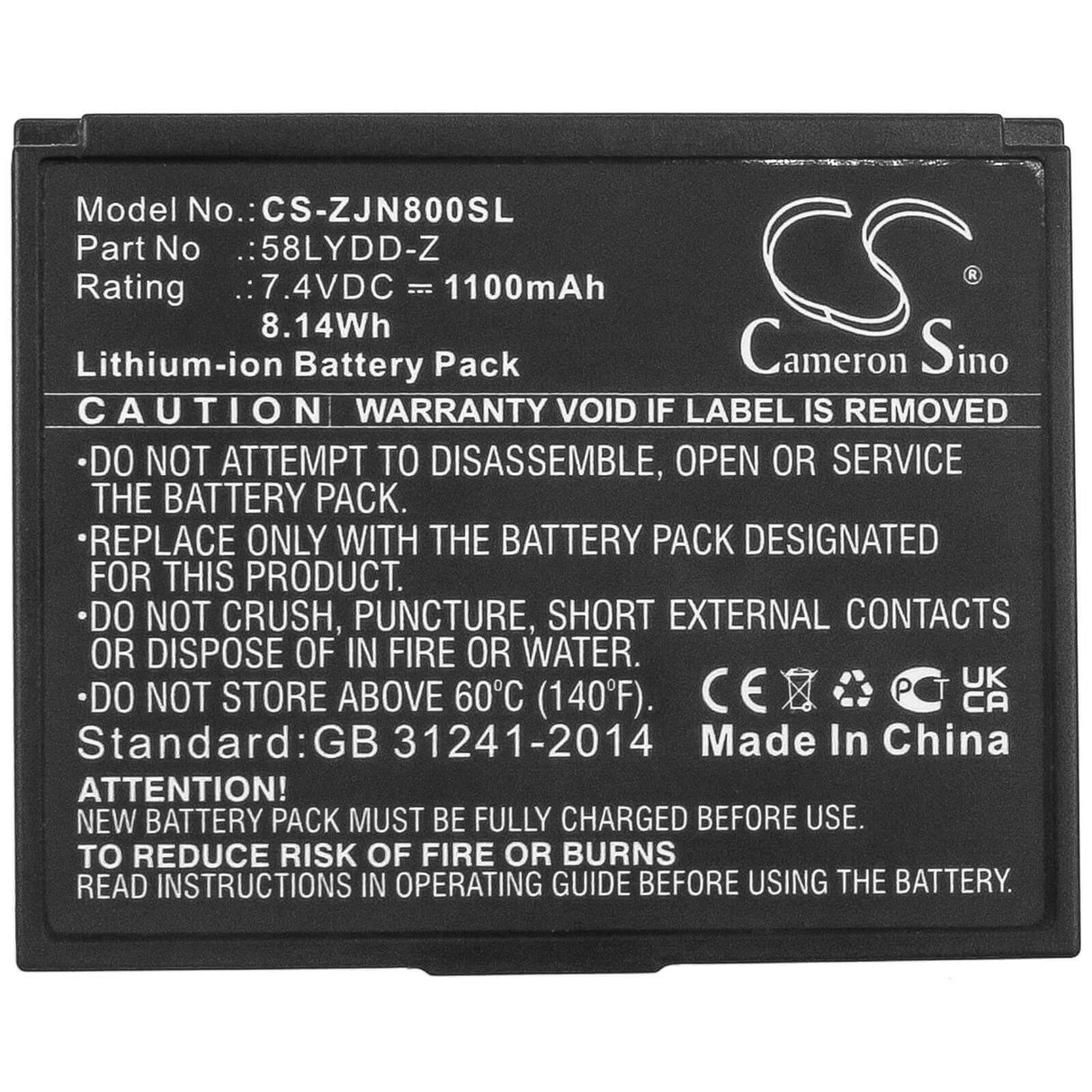 7.4v, Li-ion, 1100mah, Battery Fit's Zjiang, Zj-5802, Zj-8001, 8.14wh Batteries for Electronics Cameron Sino Technology Limited   