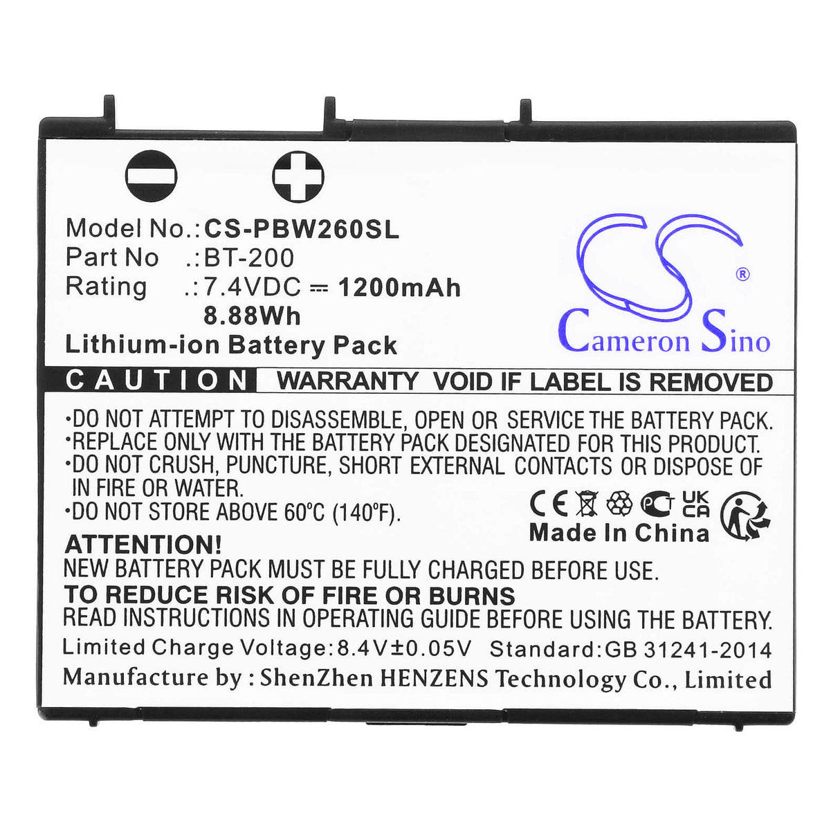 7.4v, Li-ion, 1200mah, Battery Fits Brother, Mw-260, Mw-260 Mprint Portable Printer, 8.88wh Batteries for Electronics Cameron Sino Technology Limited   