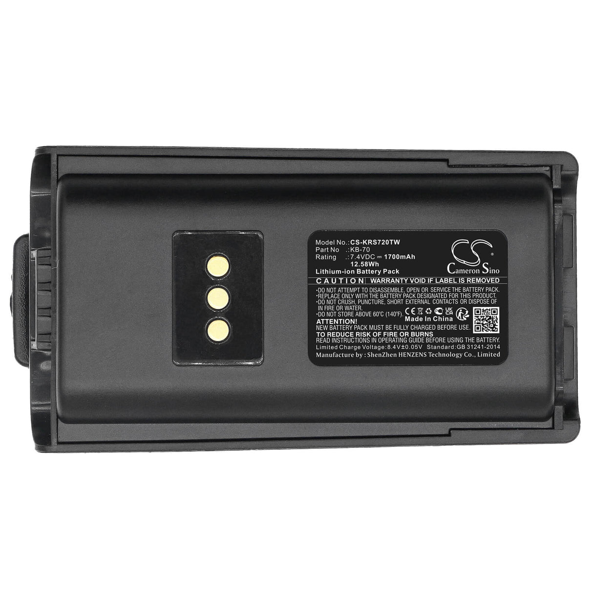 7.4v, Li-ion, 1700mah, Battery Fits Kirisun Pt4208, Pt7200, 12.58wh Two-Way Radio Cameron Sino Technology Limited   