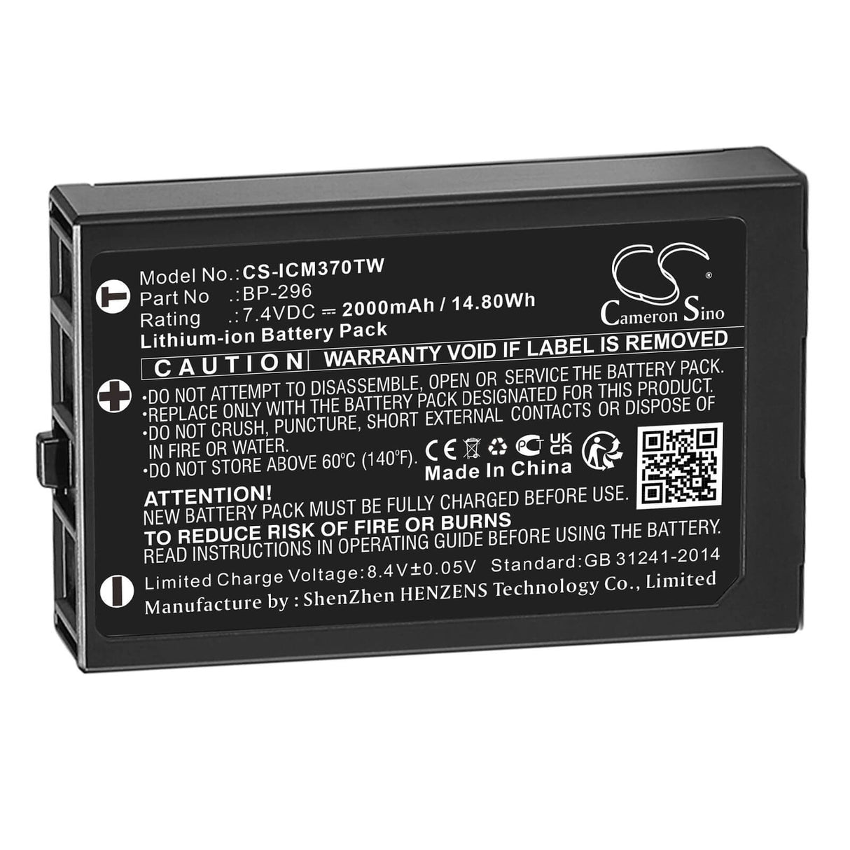 7.4v, Li-ion, 2000mah , Battery Fits Icom Ic-m37, Ic-m37e, 14.80wh Two-Way Radio Cameron Sino Technology Limited   