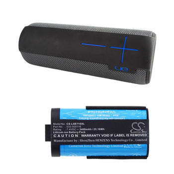 7.4V, Li-ion, 3400mAh, Speaker battery fits Logitech, S-00147, Ue Megaboom, 25.16Wh