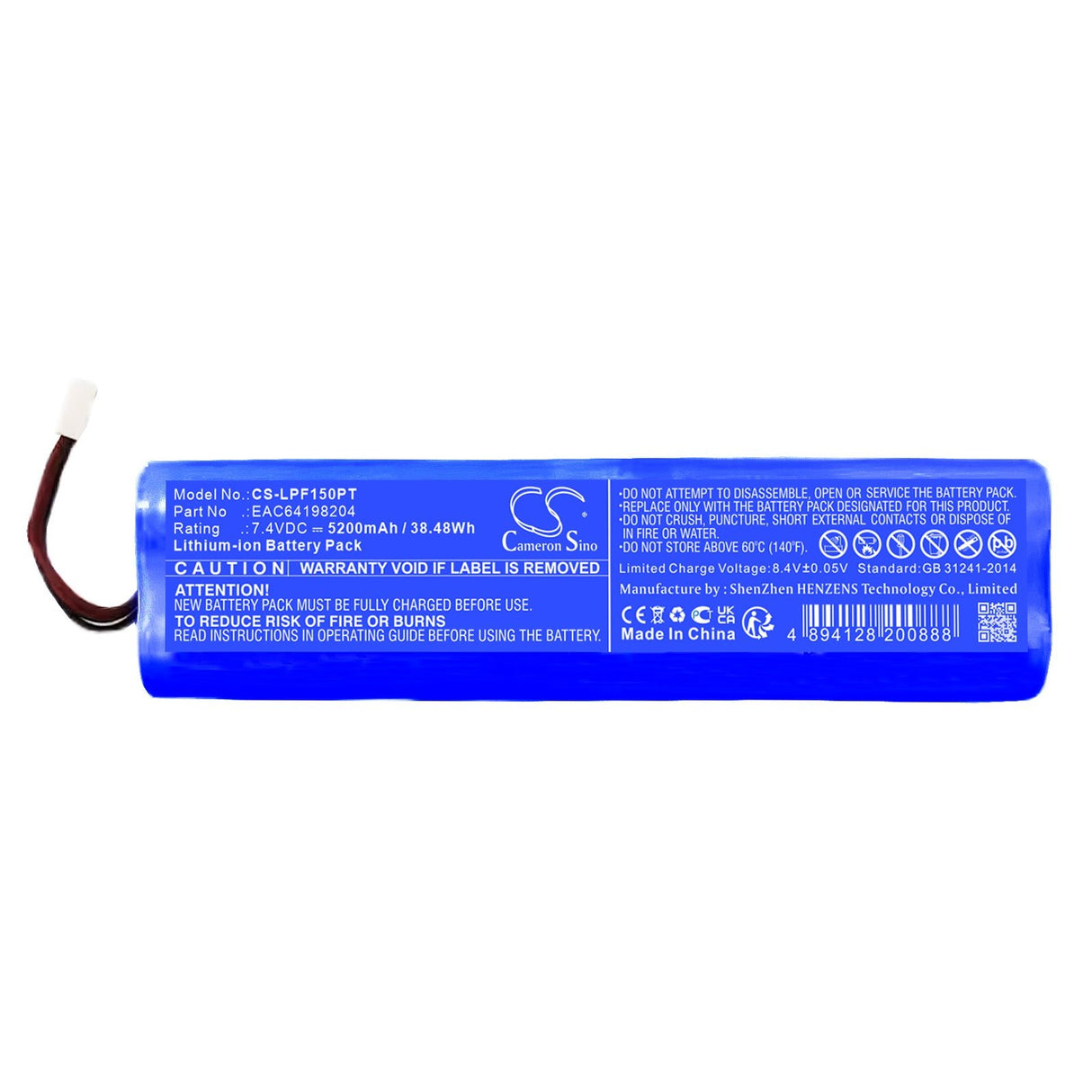 7.4V, Li-ion, 5200mAh, Battery fits Lg, Pf50ka, 38.48Wh Projector Cameron Sino Technology Limited   