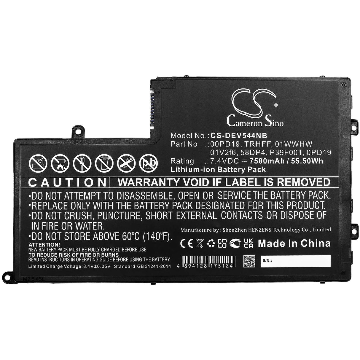 7.4v, Li-ion, 7500mah, Battery Fits Dell, Dl011307-prr13g01, Ins14md-1328r, 55.50wh Batteries for Electronics Cameron Sino Technology Limited   