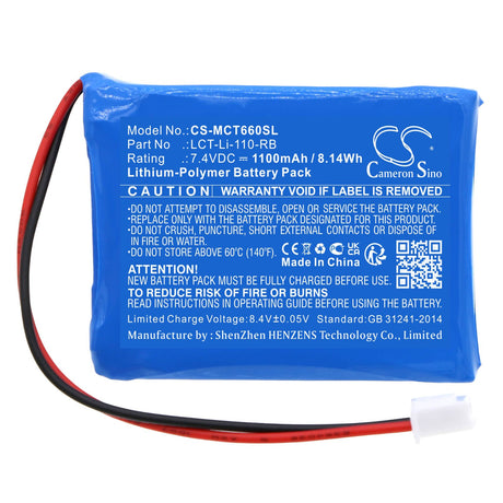 7.4v, Li-polymer, 1100mah, Battery Fits Tree, Lct-li-110, Lct-li-16, 8.14wh Electronic Scales Cameron Sino Technology Limited   