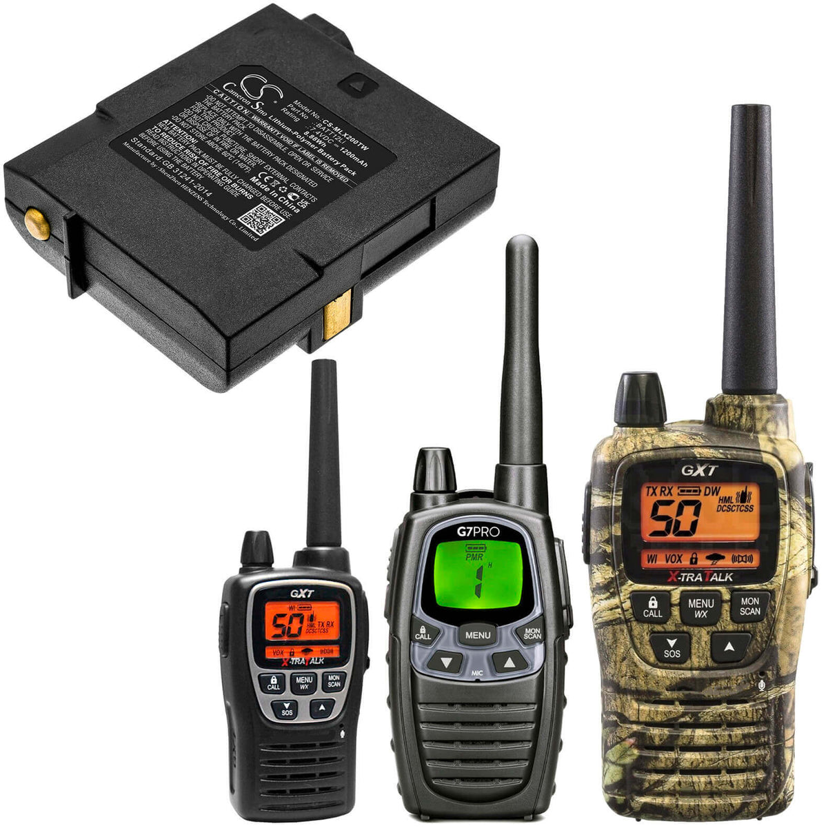 7.4v, Li-polymer, 1200mah, Battery Fit's Midland, G7 Pro, Gxt2000, Gxt2050, 8.88wh Two-Way Radio Cameron Sino Technology Limited   