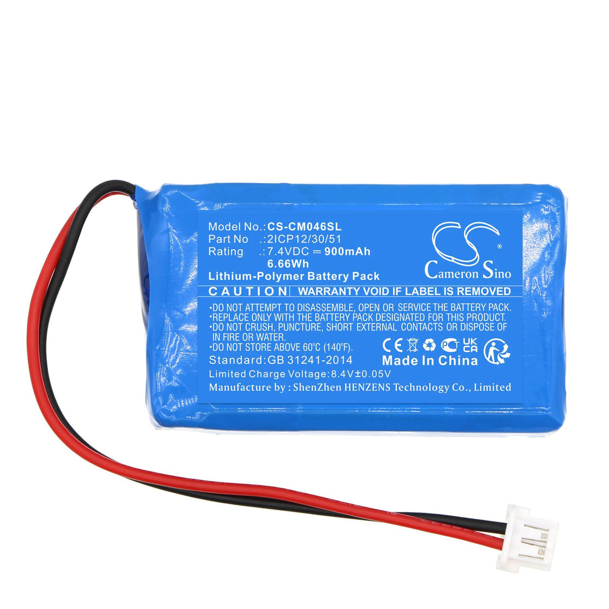 7.4v, Li-polymer, 900mah, Battery Fits Custom Battery Packs 2icp12/30/51, 6.66wh Battery Pack Cameron Sino Technology Limited   