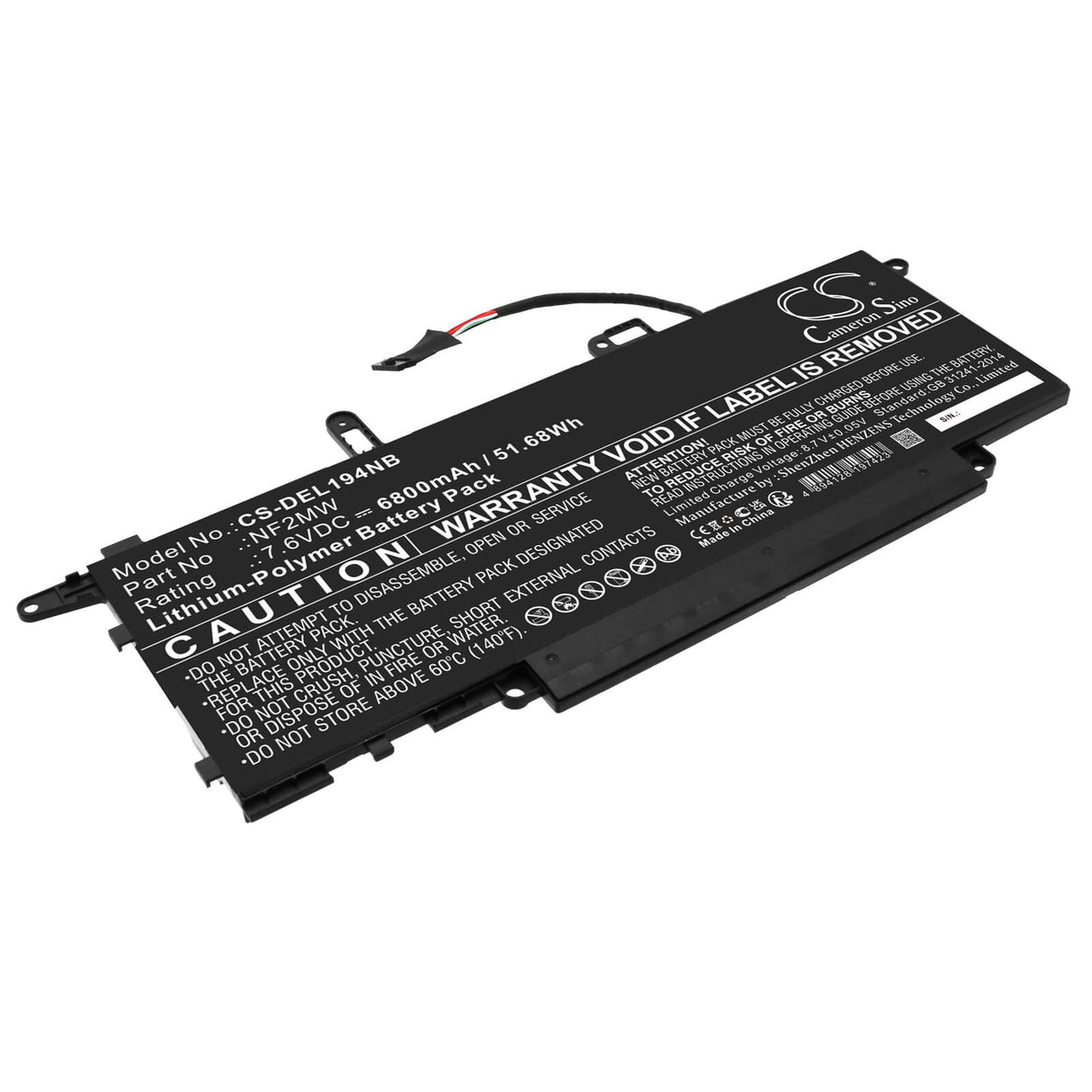 7.6v, Li-polymer, 6800mah, Battery Fits Dell, Latitude 14 9410 27m6v, Latitude 14 9410 28hym, 51.68wh Batteries for Electronics Cameron Sino Technology Limited   