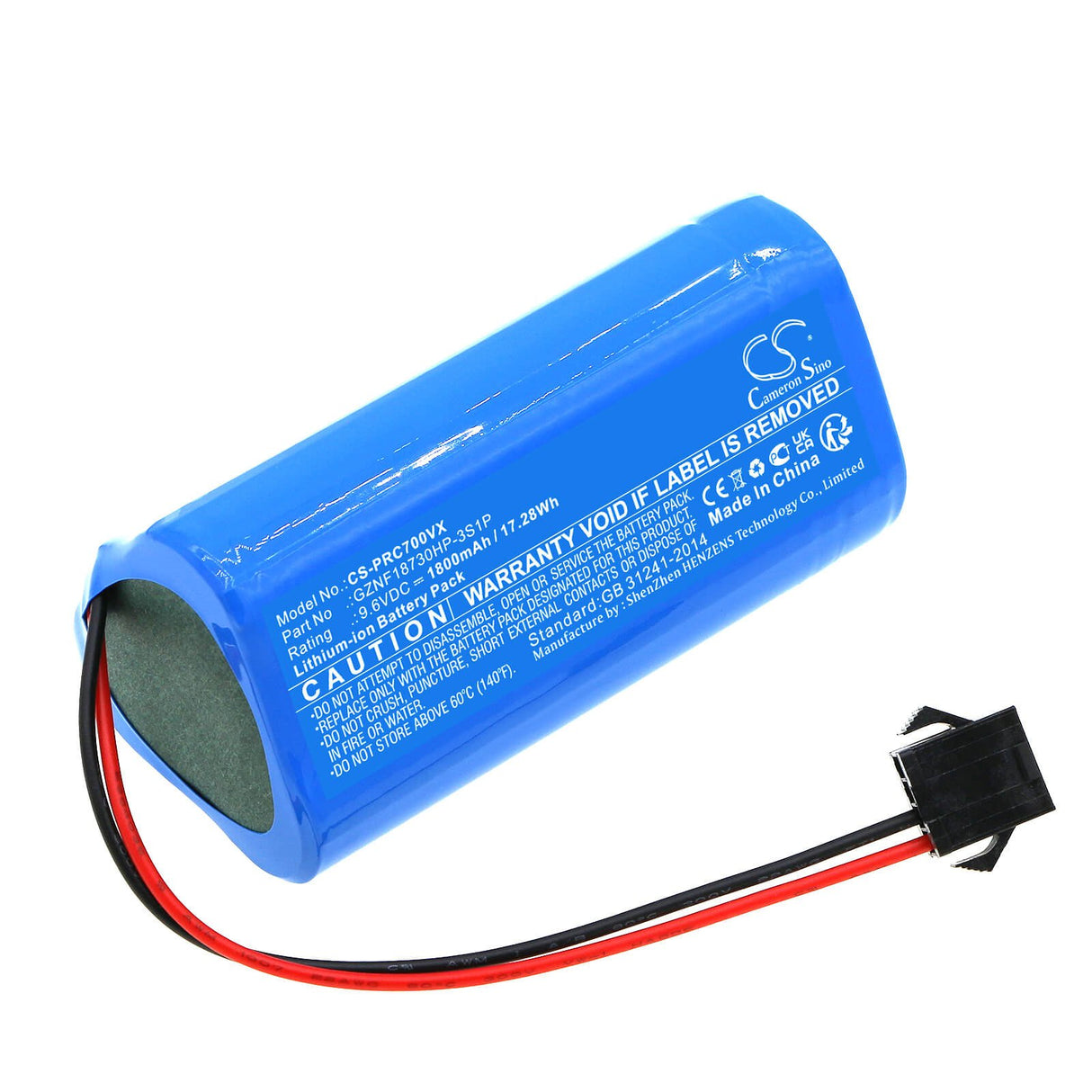 9.6v, Li-ion, 1800mah, Battery Fits Pure Clean, Pucrcx70, 17.28wh Vacuum Cameron Sino Technology Limited   