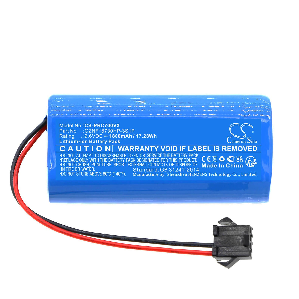 9.6v, Li-ion, 1800mah, Battery Fits Pure Clean, Pucrcx70, 17.28wh Vacuum Cameron Sino Technology Limited   