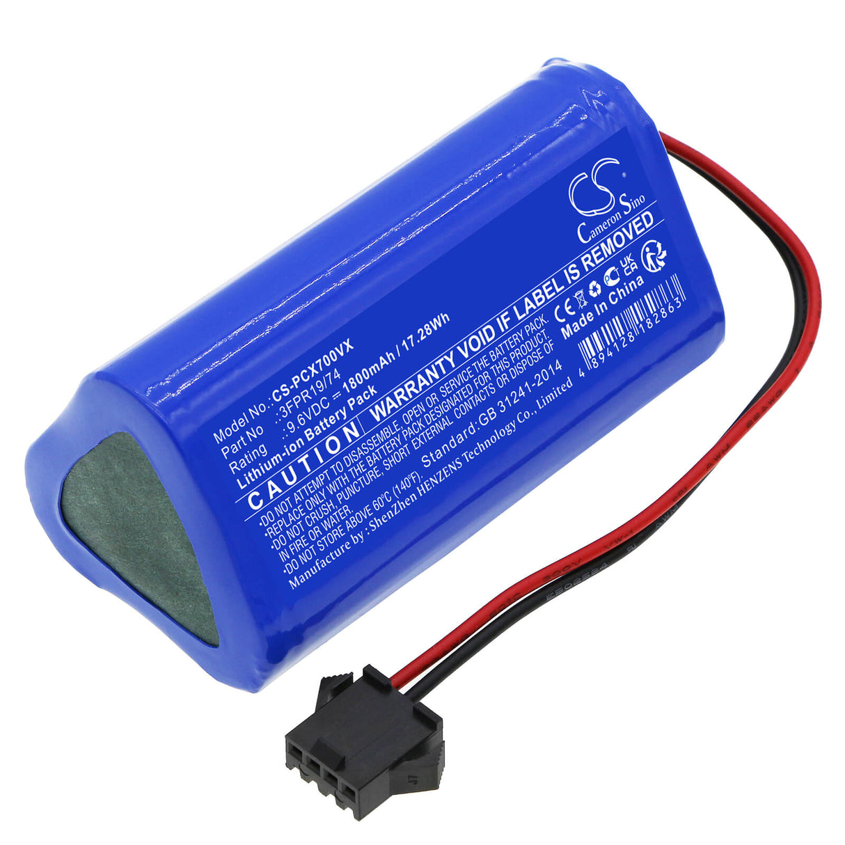 9.6v, Li-ion, 1800mah, Battery Fits Pure Clean, Pucrcx70 ( Version 2 ), 17.28wh Batteries for Electronics Cameron Sino Technology Limited   