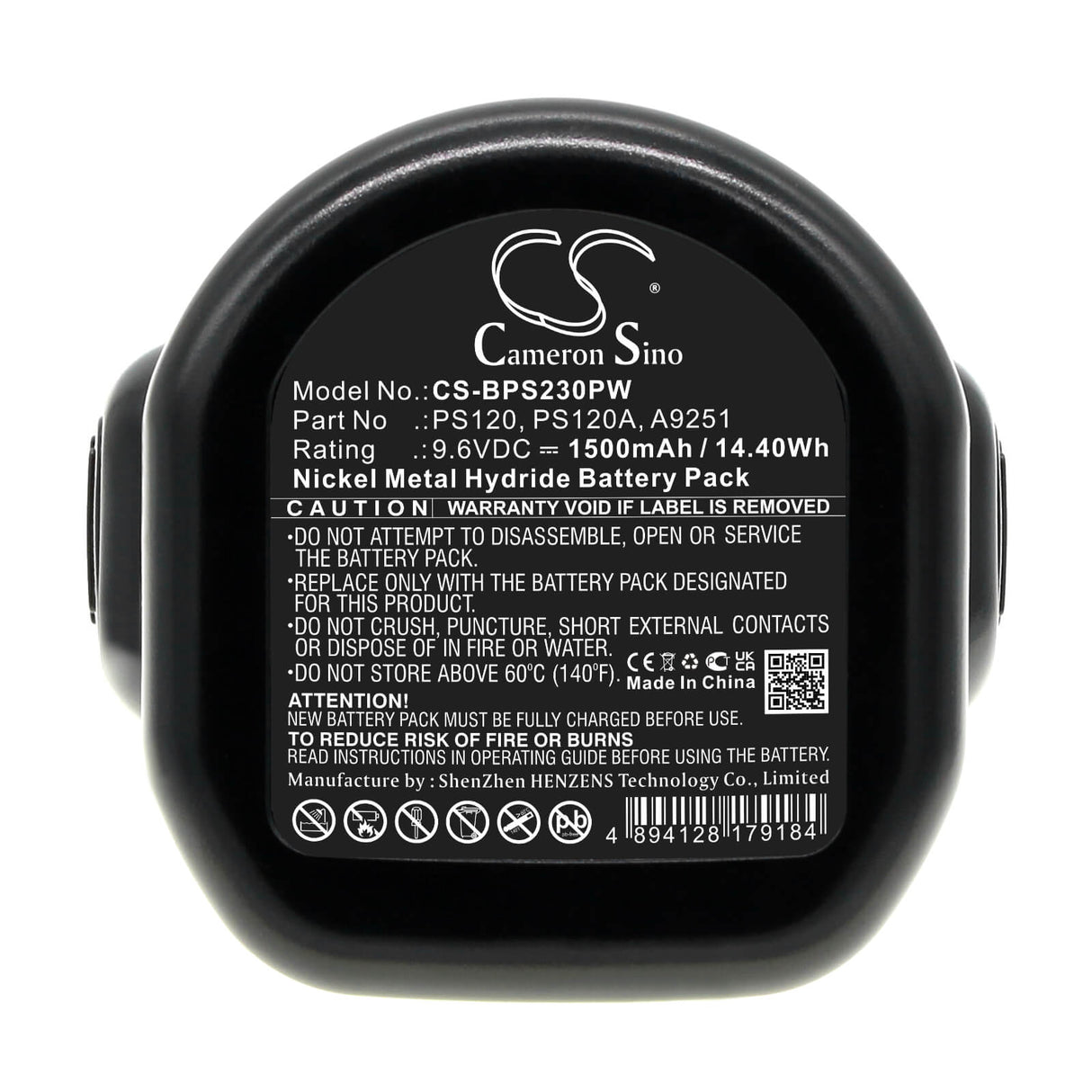 9.6v, Ni-mh, 1500mah, Battery Fits Black & Decker Cd231, Cd231k, 14.40wh Power Tools Cameron Sino Technology Limited (Power Tools)   