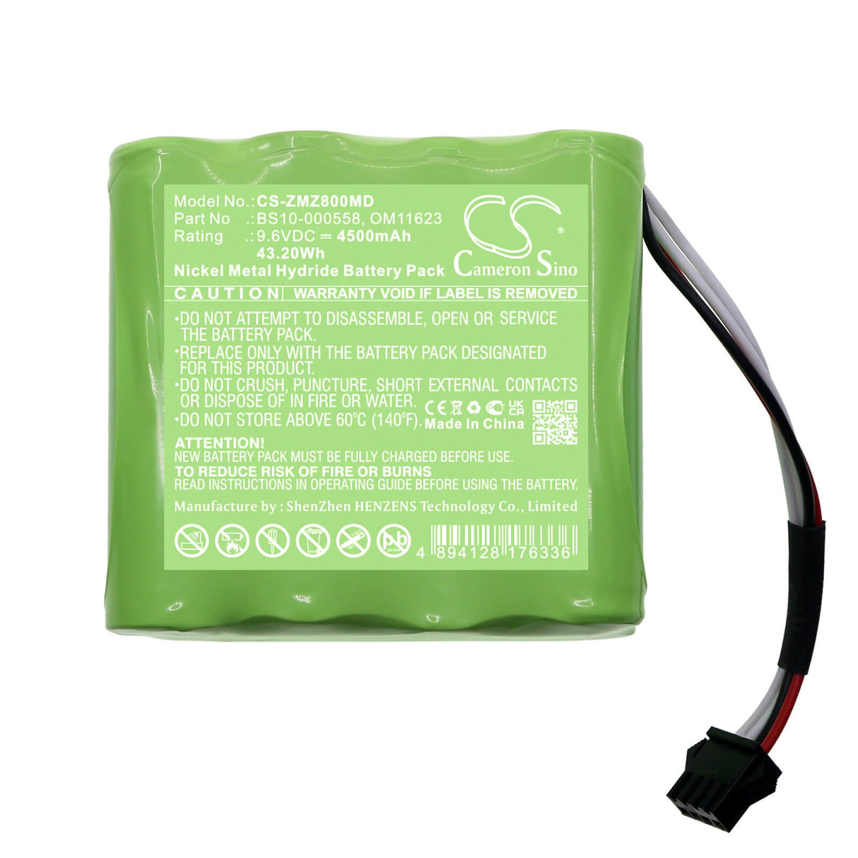 9.6v, Ni-mh, 4500mah, Battery Fits Zyno Medical, Z-800 Infusion Pump, 43.20wh Batteries for Electronics Cameron Sino Technology Limited (Medical)   