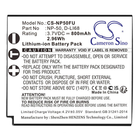 Camera Battery For Fujifilm Finepix F100fd, fits NP-50, NP-50A , 3.7v, 800mah - 2.96wh Camera Cameron Sino Technology Limited   