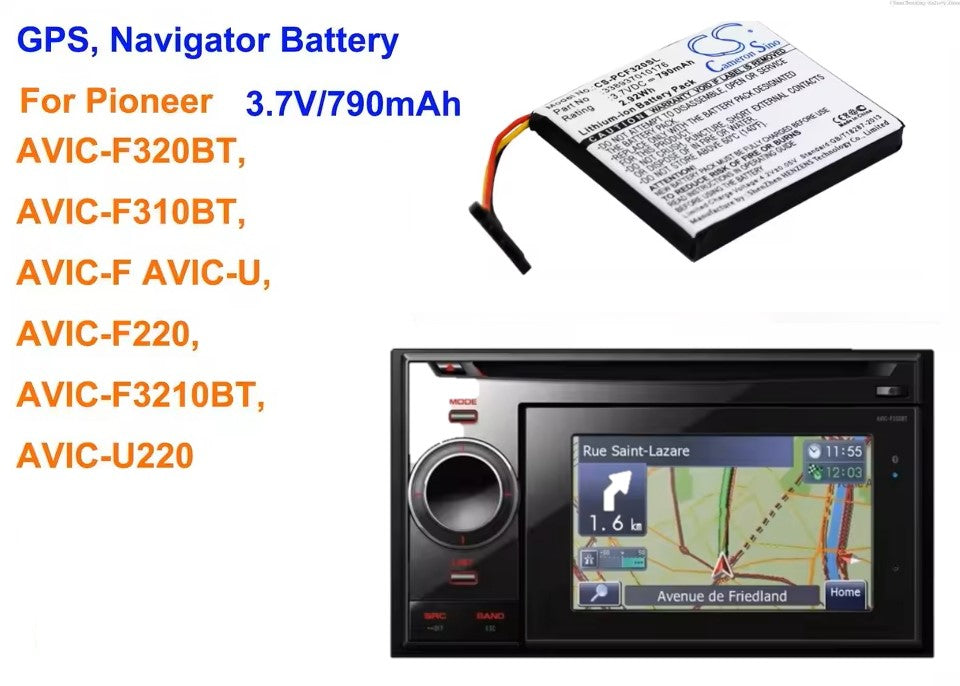 GPS, Navigator battery For Pioneer, Avic-f320bt, Pioneer Avic-u310bt 3.7v, 790mah - 2.92wh GPS, Navigator Cameron Sino Technology Limited   