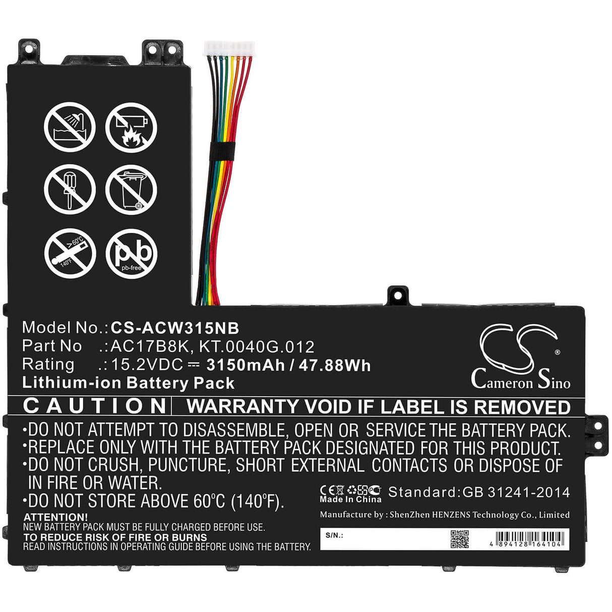 Battery For Acer, Sf315-52g-51hv, Sf315-52g-55ew, Sf315-52g-55uw 15.2v, 3150mah - 47.88wh Notebook, Laptop Cameron Sino Technology Limited   