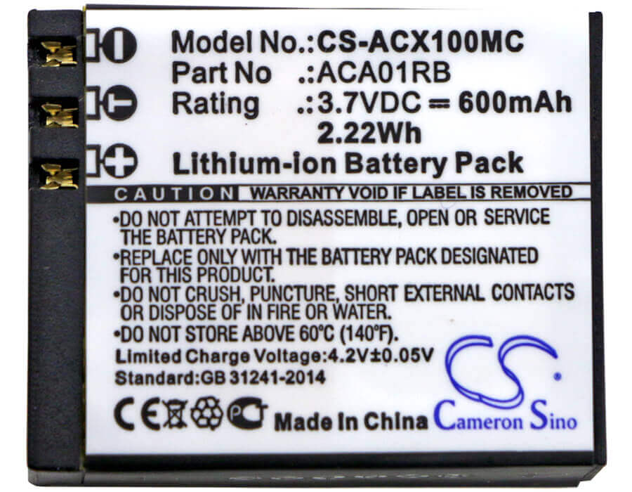 Battery For Activeon, Cx, Cx Gold, Cx Hd 3.7v, 600mah - 2.96wh Camera Cameron Sino Technology Limited   