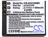 Battery For Activeon, Cx, Cx Gold, Cx Hd 3.7v, 600mah - 2.96wh Camera Cameron Sino Technology Limited   