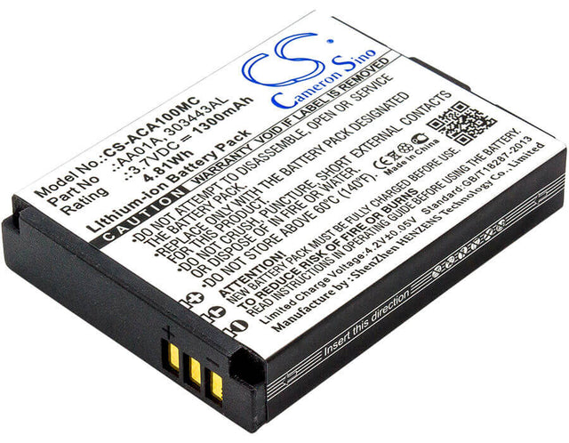 Battery For Activeon, Dka10w-b, Dx, Lka10w-b, Lx 3.7v, 1300mah - 4.81wh Camera Cameron Sino Technology Limited   