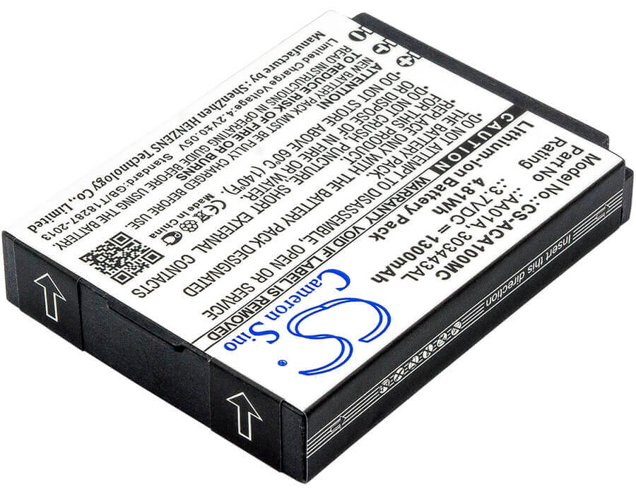 Battery For Activeon, Dka10w-b, Dx, Lka10w-b, Lx 3.7v, 1300mah - 4.81wh Camera Cameron Sino Technology Limited   