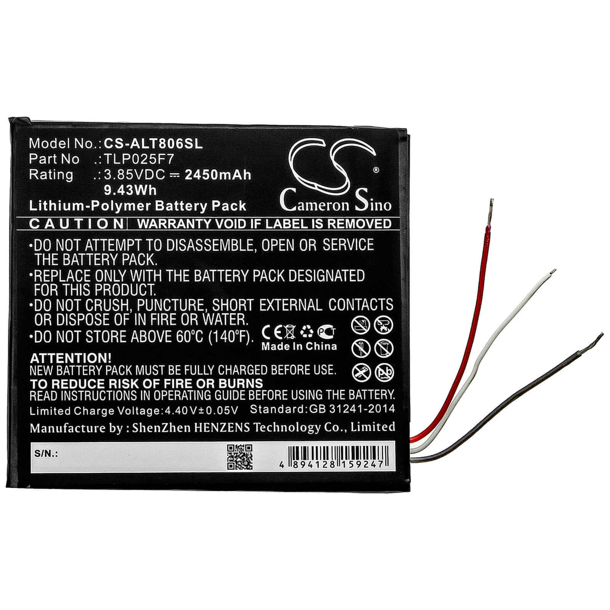 Battery For Alcatel, 1t 7", Ot-8068 3.85v, 2450mah - 9.43wh Tablet Cameron Sino Technology Limited   