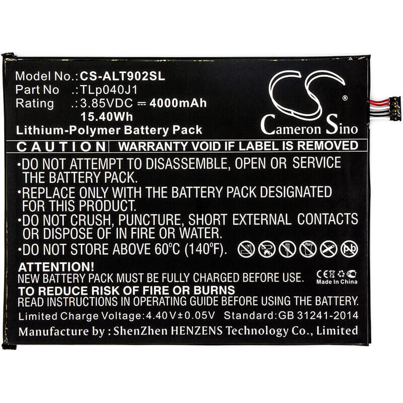 Battery For Alcatel A30 Tablet, A30 Tablet 4g Lte, 9024w 3.85v, 4000mah - 15.40wh Tablet Cameron Sino Technology Limited   