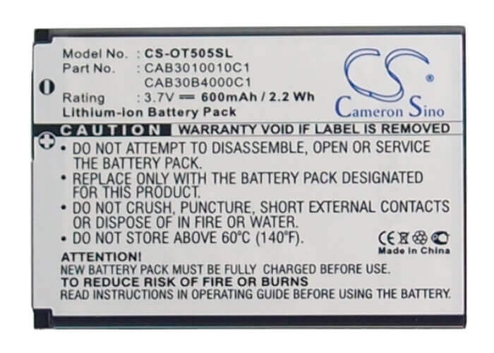 Battery For Alcatel Ot-280, Ot-363, Ot-505 3.7v, 600mah - 2.22wh Mobile, SmartPhone Cameron Sino Technology Limited   