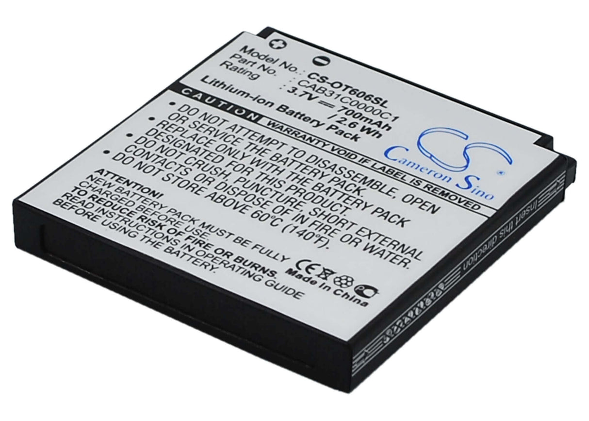 Battery For Alcatel Ot-606, Ot-606c, Ot-606a 3.7v, 700mah - 2.59wh Mobile, SmartPhone Cameron Sino Technology Limited   