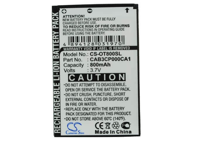 Battery For Alcatel Ot-800, Ot-800a, Tribe 3.7v, 800mah - 2.96wh Mobile, SmartPhone Cameron Sino Technology Limited   