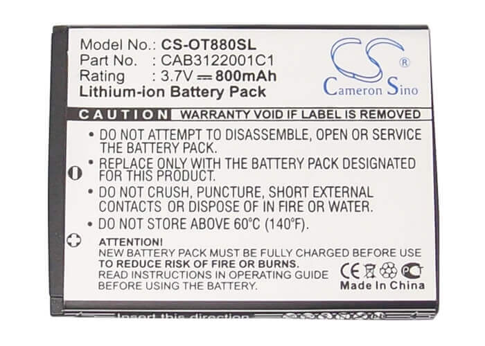 Battery For Alcatel Ot-880, Ot-880a, One Touch Xtra 3.7v, 800mah - 2.96wh Mobile, SmartPhone Cameron Sino Technology Limited   