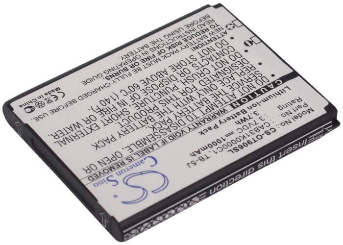 Battery For Alcatel Ot-906, One Touch 906 3.7v, 1000mah - 3.70wh Mobile, SmartPhone Cameron Sino Technology Limited   