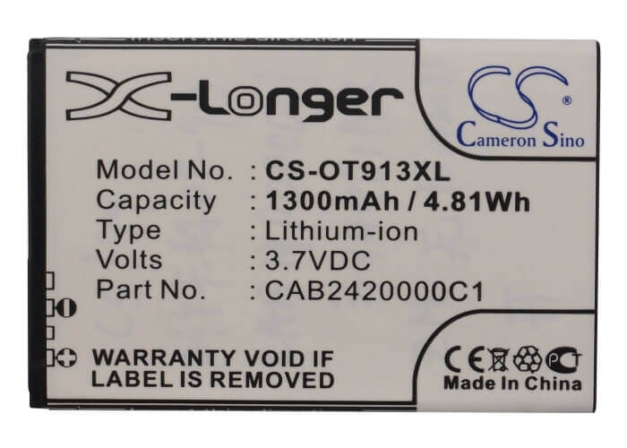 Battery For Alcatel Ot-913, Ot-913d, Ot-927 3.7v, 1300mah - 4.81wh Batteries for Electronics Cameron Sino Technology Limited (Suspended)   